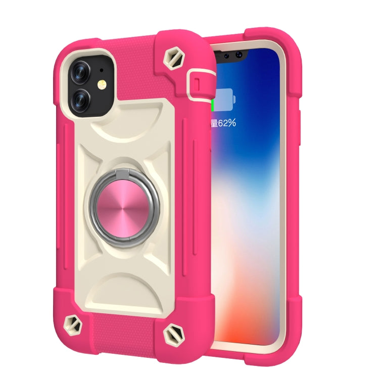 For iPhone 11 Pro Max Shockproof Silicone + PC Protective Case with Dual-Ring Holder