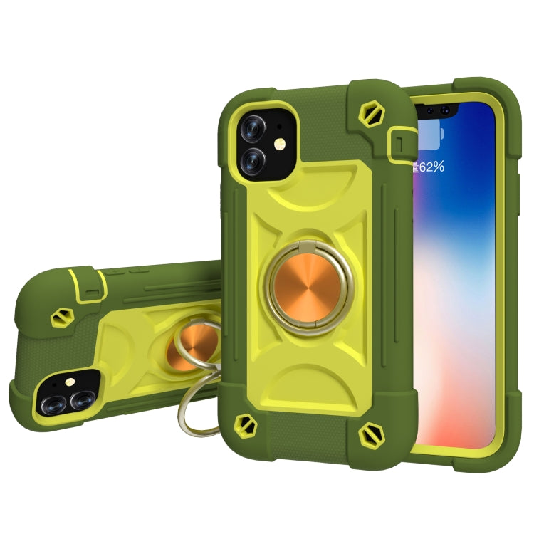 For iPhone 11 Pro Max Shockproof Silicone + PC Protective Case with Dual-Ring Holder