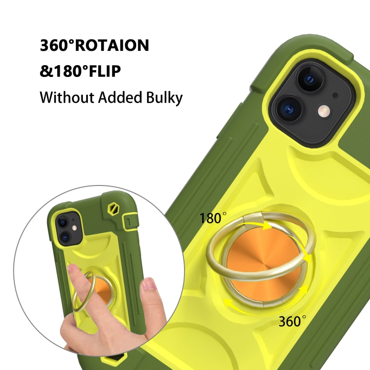 For iPhone 11 Pro Max Shockproof Silicone + PC Protective Case with Dual-Ring Holder