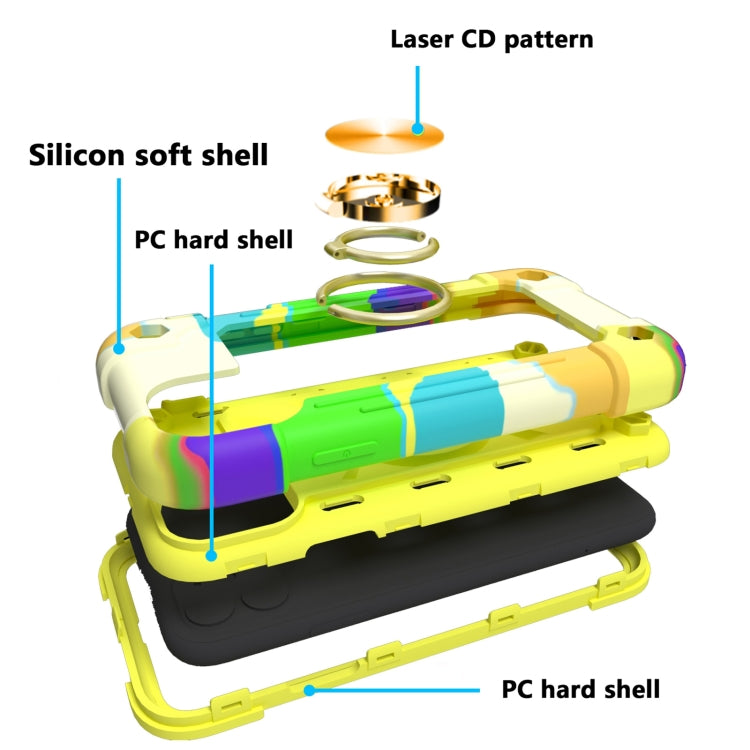 For iPhone 11 Pro Max Shockproof Silicone + PC Protective Case with Dual-Ring Holder