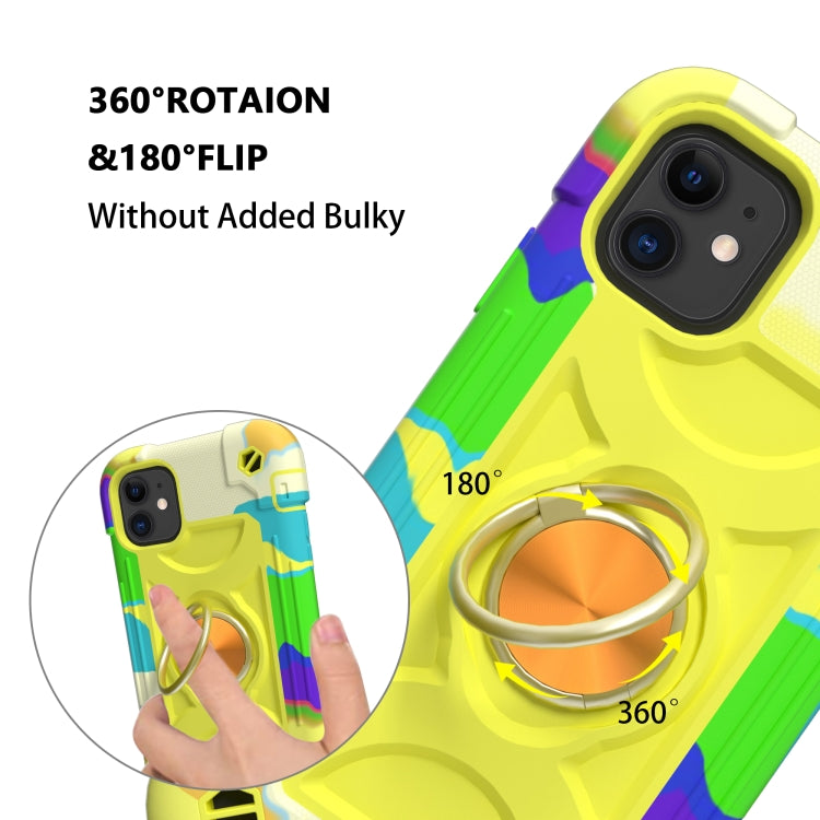 For iPhone 11 Pro Max Shockproof Silicone + PC Protective Case with Dual-Ring Holder