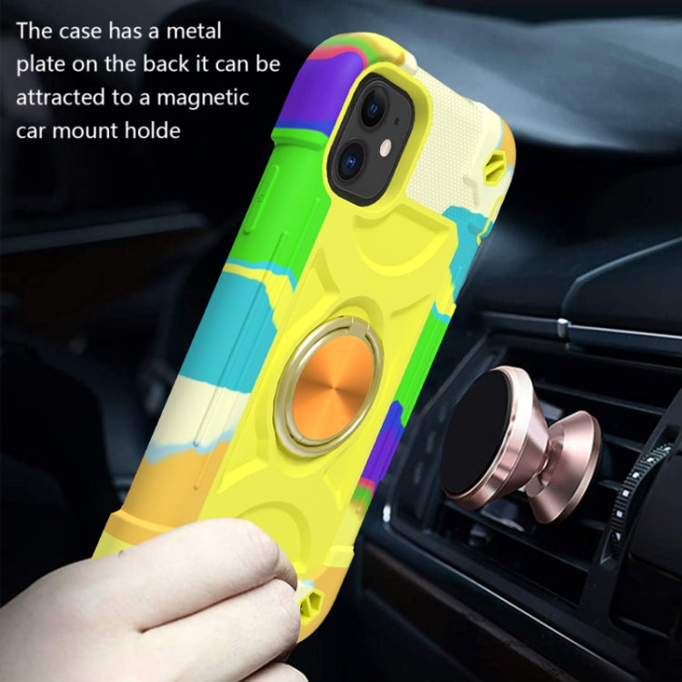 For iPhone 11 Pro Max Shockproof Silicone + PC Protective Case with Dual-Ring Holder