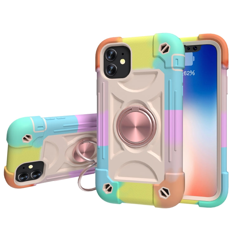 For iPhone 11 Pro Max Shockproof Silicone + PC Protective Case with Dual-Ring Holder