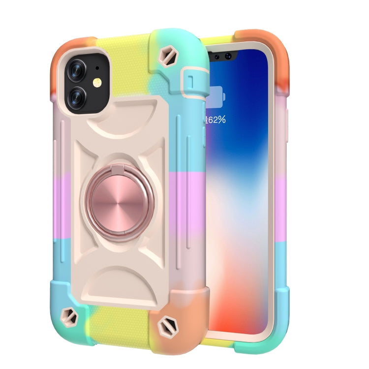 For iPhone 11 Pro Max Shockproof Silicone + PC Protective Case with Dual-Ring Holder