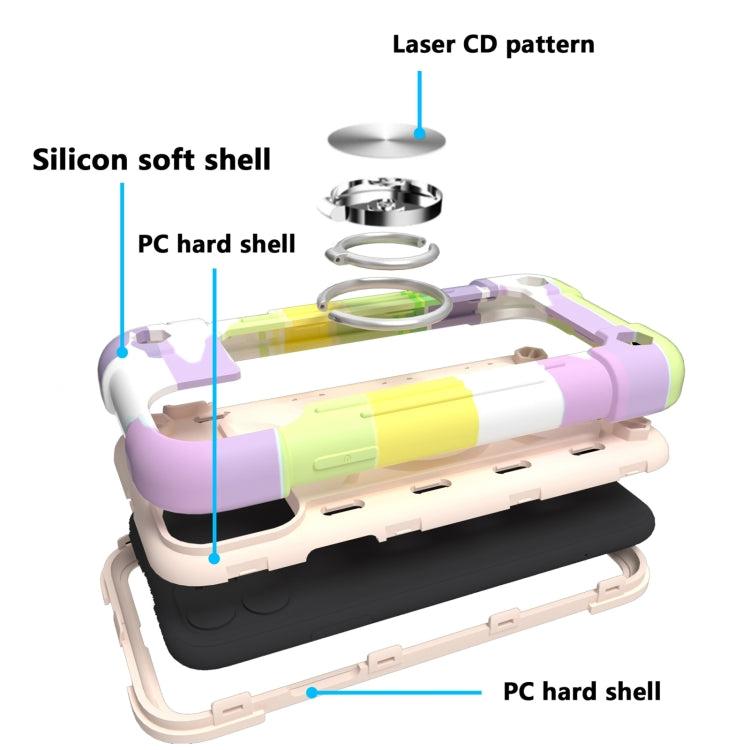 For iPhone 11 Pro Max Shockproof Silicone + PC Protective Case with Dual-Ring Holder