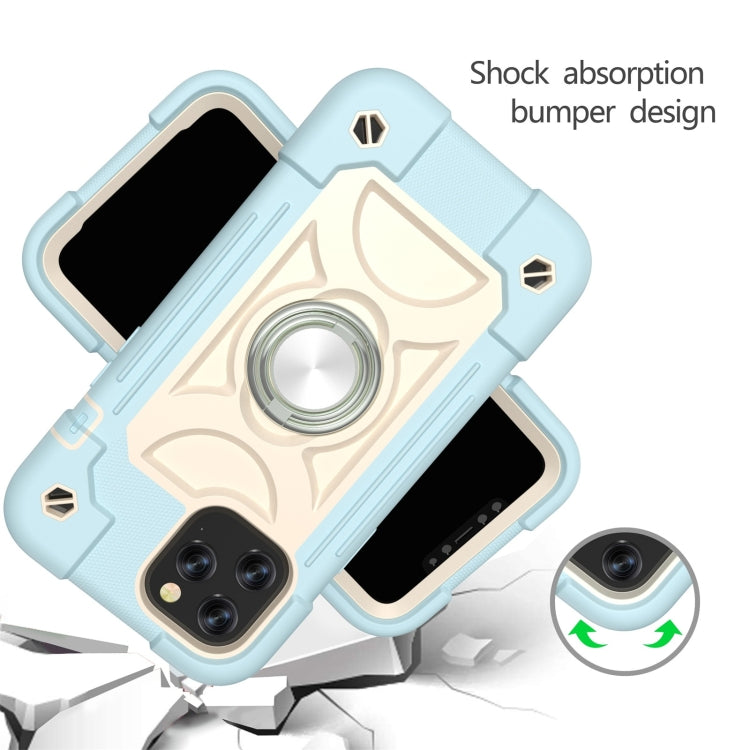 For iPhone 12 / 12 Pro Shockproof Silicone + PC Protective Case with Dual-Ring Holder
