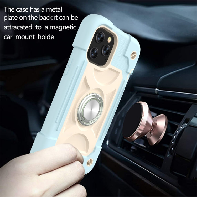 For iPhone 12 / 12 Pro Shockproof Silicone + PC Protective Case with Dual-Ring Holder