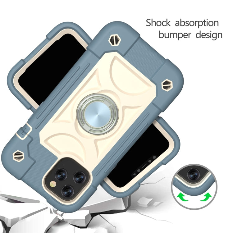 For iPhone 12 / 12 Pro Shockproof Silicone + PC Protective Case with Dual-Ring Holder