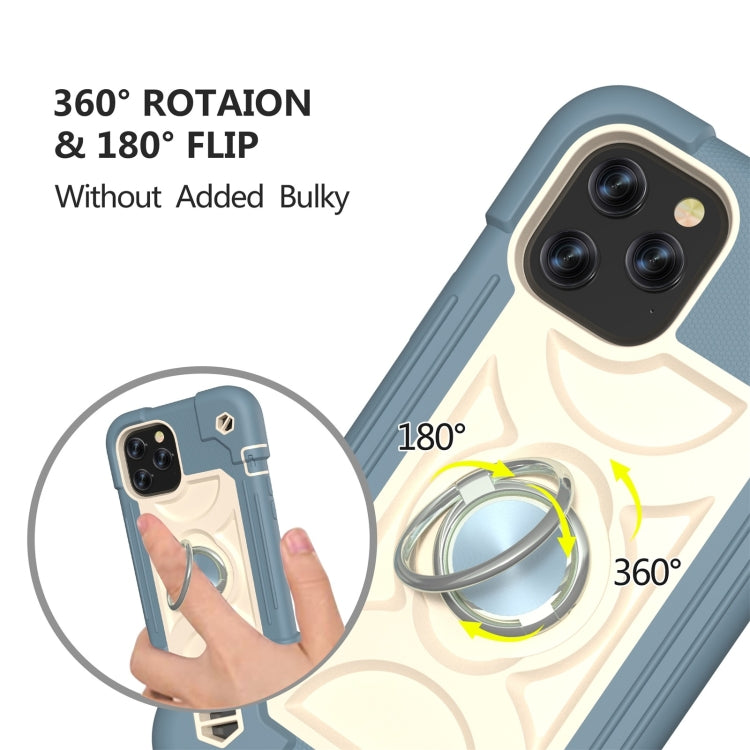 For iPhone 12 / 12 Pro Shockproof Silicone + PC Protective Case with Dual-Ring Holder