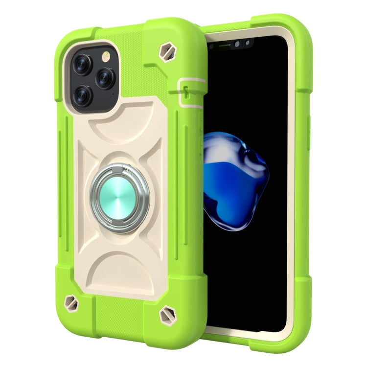 For iPhone 12 / 12 Pro Shockproof Silicone + PC Protective Case with Dual-Ring Holder