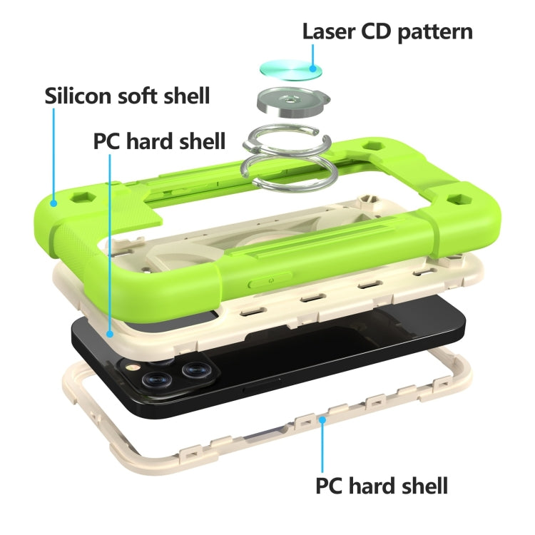 For iPhone 12 / 12 Pro Shockproof Silicone + PC Protective Case with Dual-Ring Holder