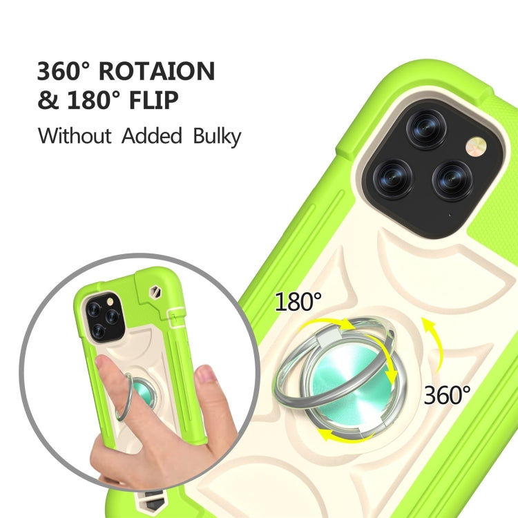 For iPhone 12 / 12 Pro Shockproof Silicone + PC Protective Case with Dual-Ring Holder