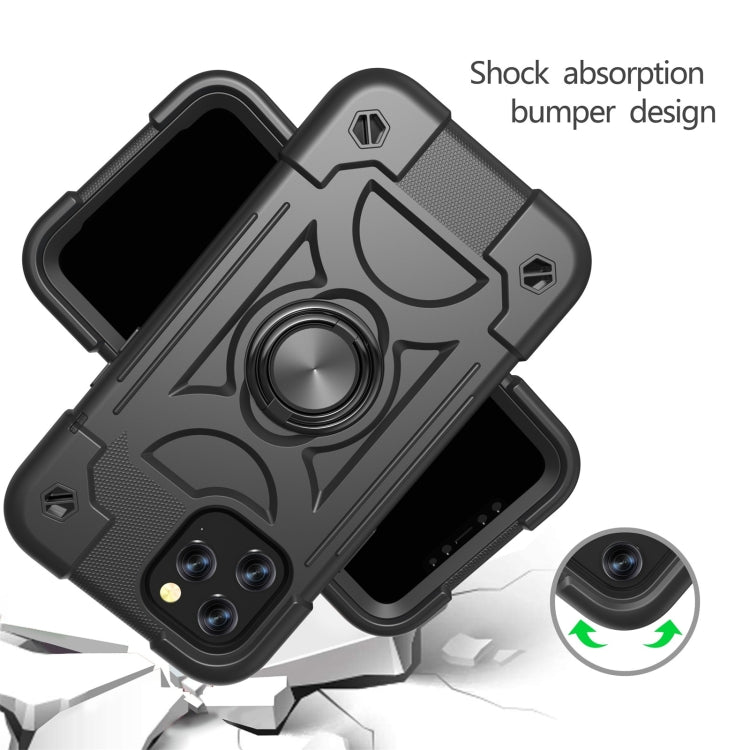 For iPhone 12 / 12 Pro Shockproof Silicone + PC Protective Case with Dual-Ring Holder