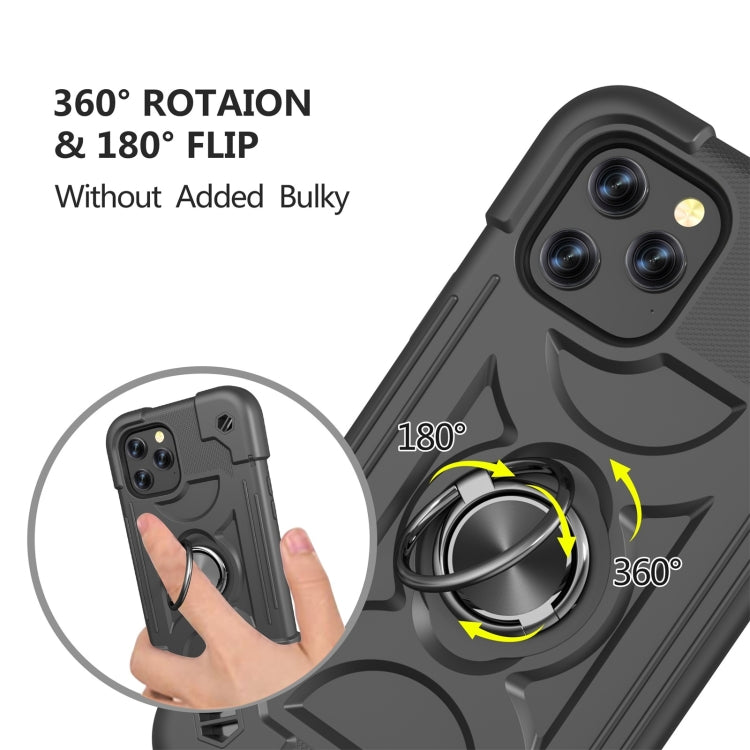 For iPhone 12 / 12 Pro Shockproof Silicone + PC Protective Case with Dual-Ring Holder