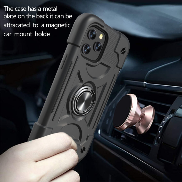 For iPhone 12 / 12 Pro Shockproof Silicone + PC Protective Case with Dual-Ring Holder