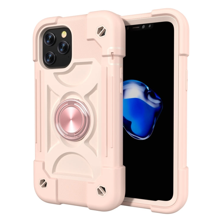 For iPhone 12 / 12 Pro Shockproof Silicone + PC Protective Case with Dual-Ring Holder
