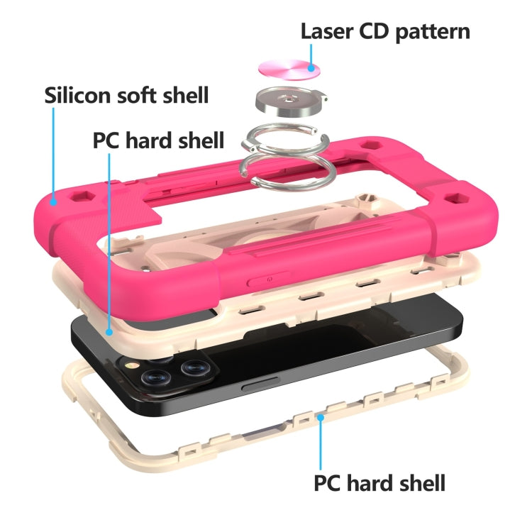 For iPhone 12 / 12 Pro Shockproof Silicone + PC Protective Case with Dual-Ring Holder
