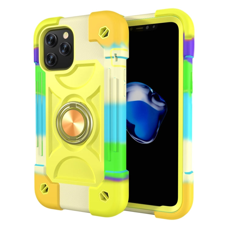 For iPhone 12 / 12 Pro Shockproof Silicone + PC Protective Case with Dual-Ring Holder