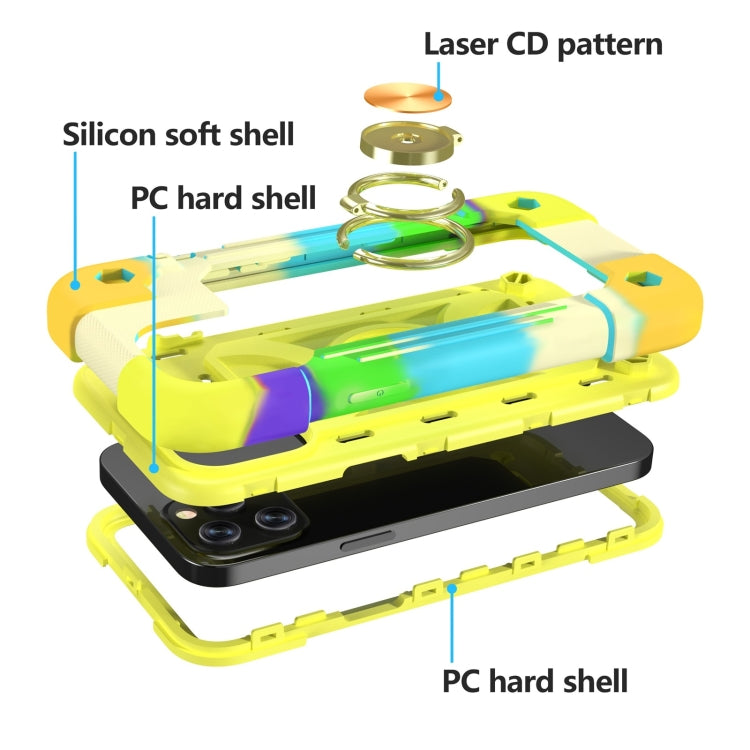 For iPhone 12 / 12 Pro Shockproof Silicone + PC Protective Case with Dual-Ring Holder