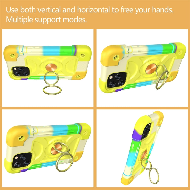 For iPhone 12 / 12 Pro Shockproof Silicone + PC Protective Case with Dual-Ring Holder