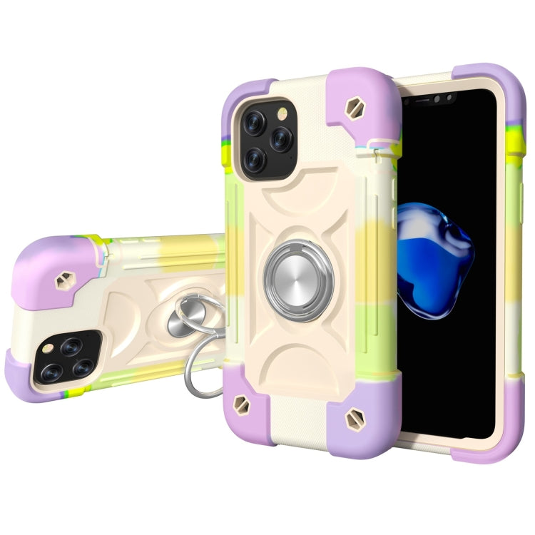 For iPhone 12 / 12 Pro Shockproof Silicone + PC Protective Case with Dual-Ring Holder