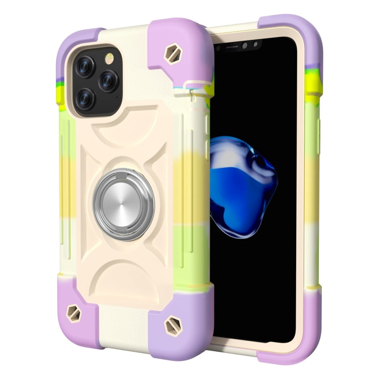 For iPhone 12 / 12 Pro Shockproof Silicone + PC Protective Case with Dual-Ring Holder