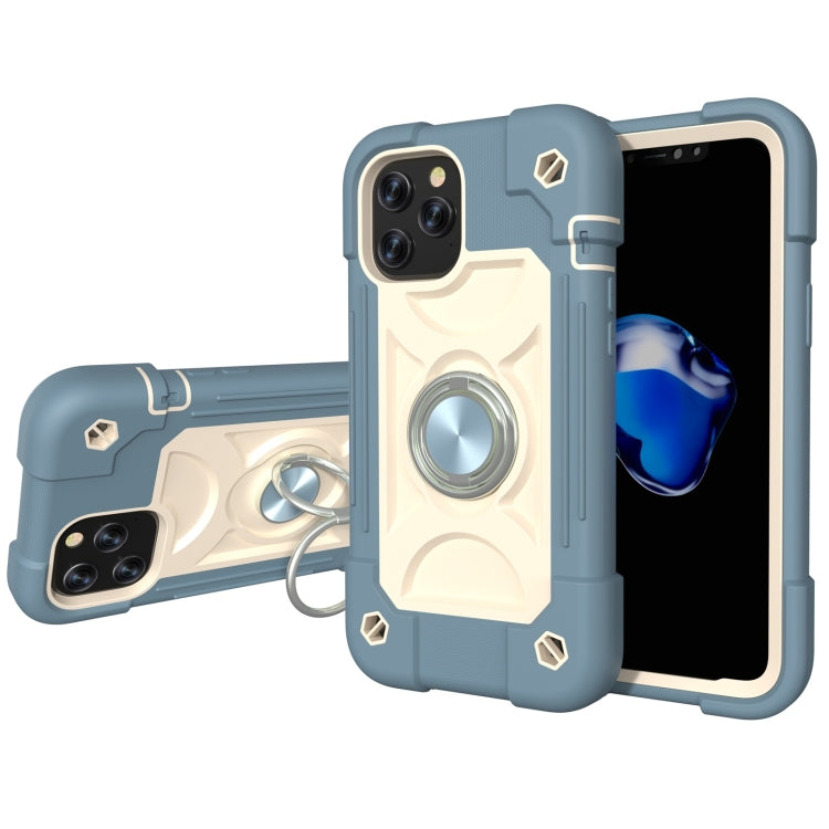 For iPhone 12 Pro Max Shockproof Silicone + PC Protective Case with Dual-Ring Holder