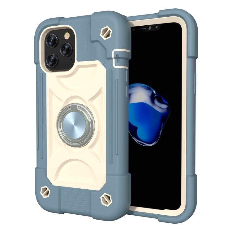 For iPhone 12 Pro Max Shockproof Silicone + PC Protective Case with Dual-Ring Holder