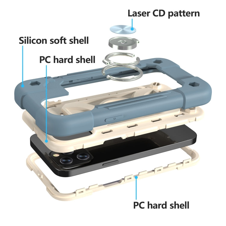 For iPhone 12 Pro Max Shockproof Silicone + PC Protective Case with Dual-Ring Holder