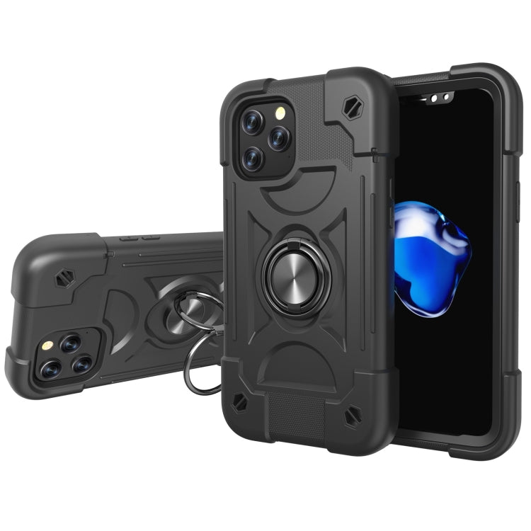 For iPhone 12 Pro Max Shockproof Silicone + PC Protective Case with Dual-Ring Holder
