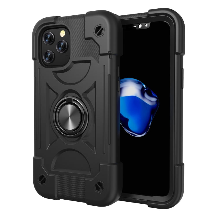 For iPhone 12 Pro Max Shockproof Silicone + PC Protective Case with Dual-Ring Holder