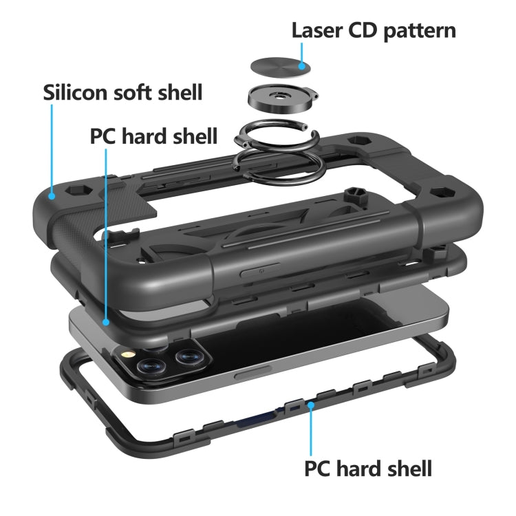For iPhone 12 Pro Max Shockproof Silicone + PC Protective Case with Dual-Ring Holder
