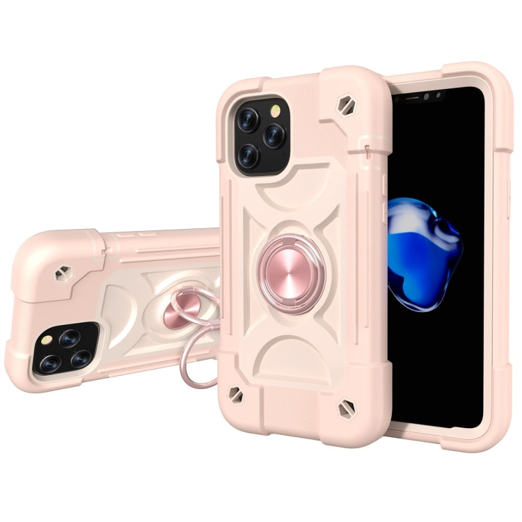 For iPhone 12 Pro Max Shockproof Silicone + PC Protective Case with Dual-Ring Holder