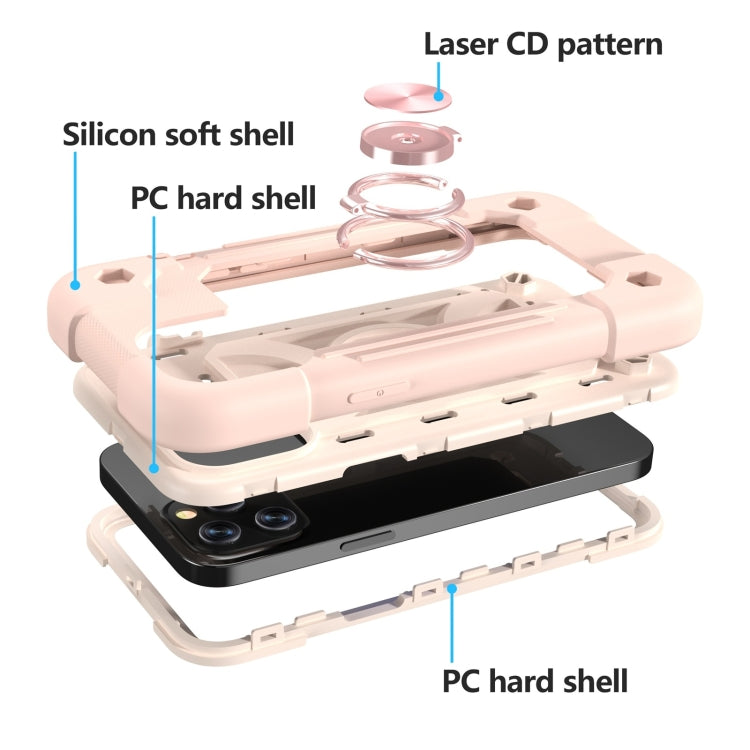 For iPhone 12 Pro Max Shockproof Silicone + PC Protective Case with Dual-Ring Holder