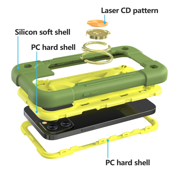 For iPhone 12 Pro Max Shockproof Silicone + PC Protective Case with Dual-Ring Holder