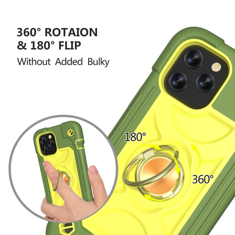 For iPhone 12 Pro Max Shockproof Silicone + PC Protective Case with Dual-Ring Holder