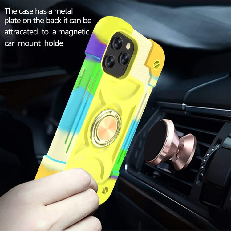For iPhone 12 Pro Max Shockproof Silicone + PC Protective Case with Dual-Ring Holder