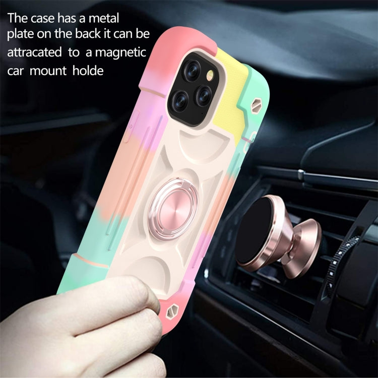 For iPhone 12 Pro Max Shockproof Silicone + PC Protective Case with Dual-Ring Holder