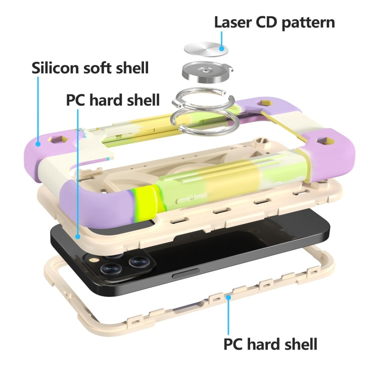 For iPhone 12 Pro Max Shockproof Silicone + PC Protective Case with Dual-Ring Holder