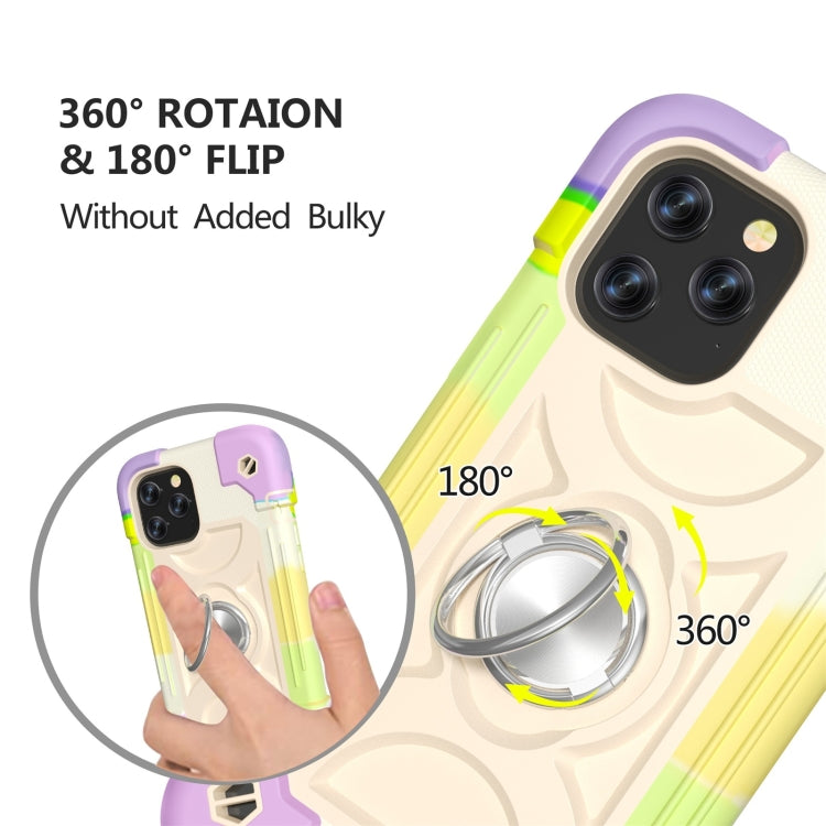For iPhone 12 Pro Max Shockproof Silicone + PC Protective Case with Dual-Ring Holder