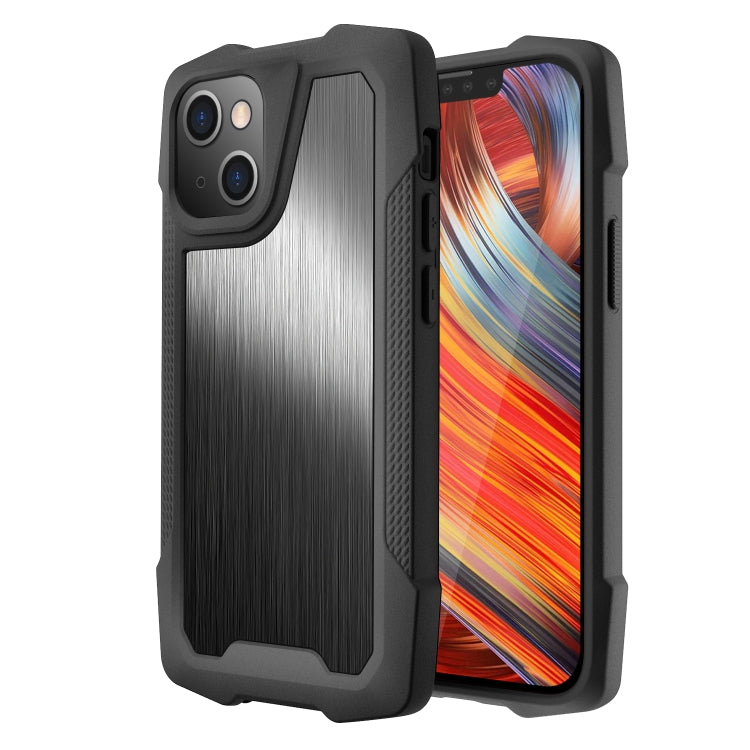 For iPhone 13 Stainless Steel Metal PC Back Cover + TPU Heavy Duty Armor Shockproof Case