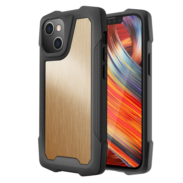 For iPhone 13 Stainless Steel Metal PC Back Cover + TPU Heavy Duty Armor Shockproof Case