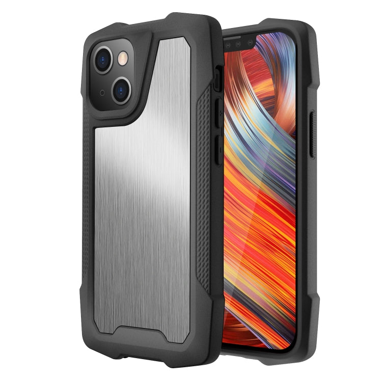For iPhone 13 Stainless Steel Metal PC Back Cover + TPU Heavy Duty Armor Shockproof Case