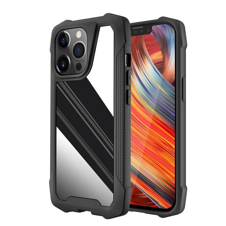 For iPhone 13 Pro Stainless Steel Metal PC Back Cover + TPU Heavy Duty Armor Shockproof Case
