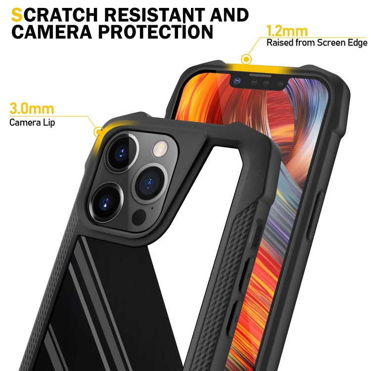 For iPhone 13 Pro Stainless Steel Metal PC Back Cover + TPU Heavy Duty Armor Shockproof Case