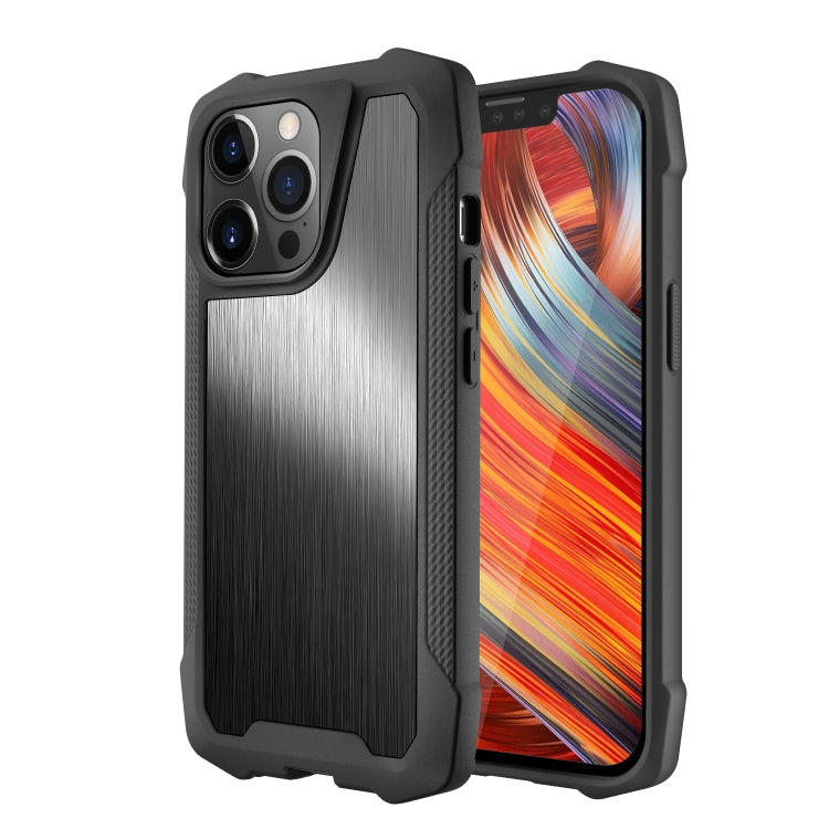 For iPhone 13 Pro Stainless Steel Metal PC Back Cover + TPU Heavy Duty Armor Shockproof Case