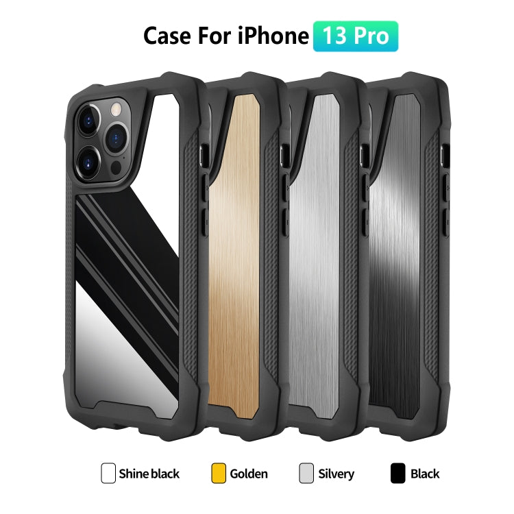 For iPhone 13 Pro Stainless Steel Metal PC Back Cover + TPU Heavy Duty Armor Shockproof Case