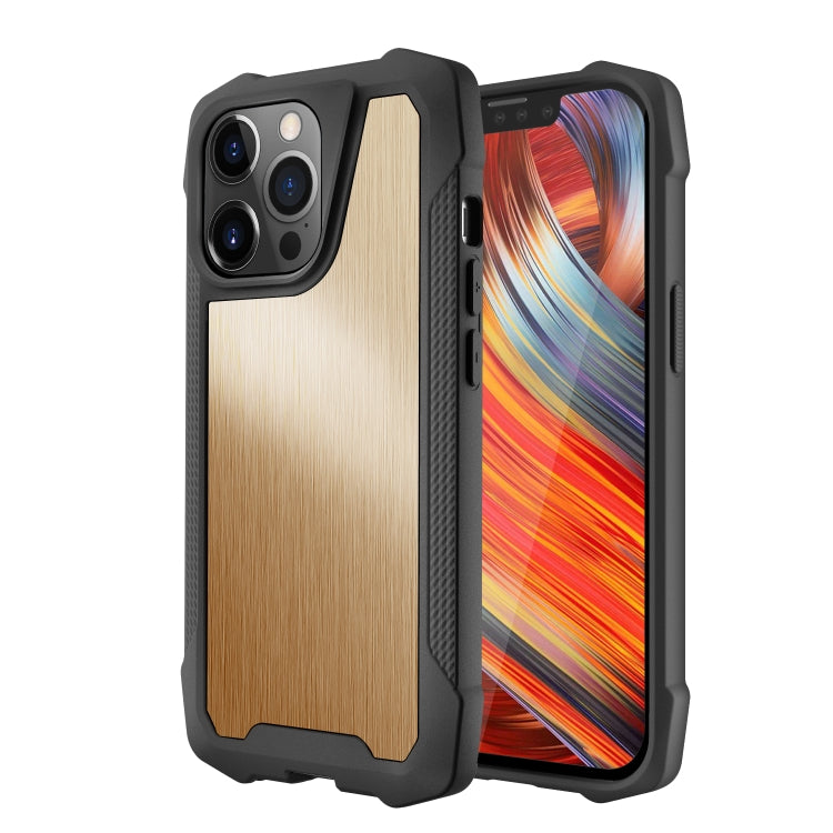 For iPhone 13 Pro Stainless Steel Metal PC Back Cover + TPU Heavy Duty Armor Shockproof Case