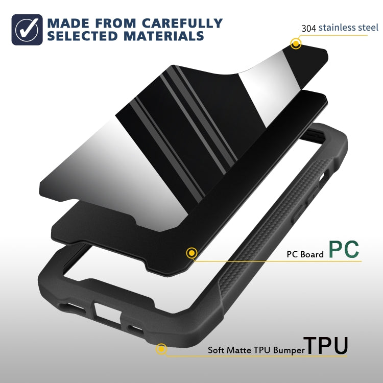 For iPhone 13 Pro Stainless Steel Metal PC Back Cover + TPU Heavy Duty Armor Shockproof Case