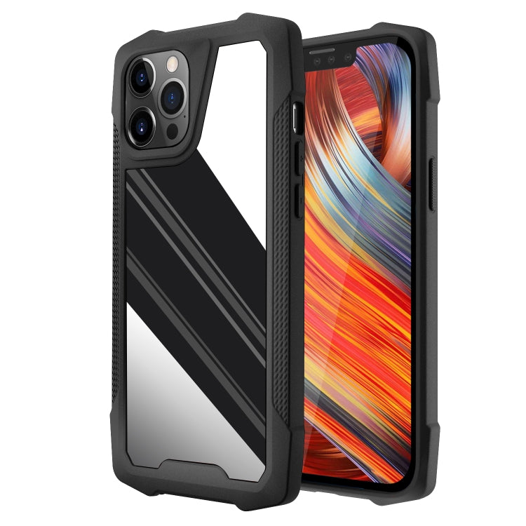 For iPhone 13 Pro Max Stainless Steel Metal PC Back Cover + TPU Heavy Duty Armor Shockproof Case